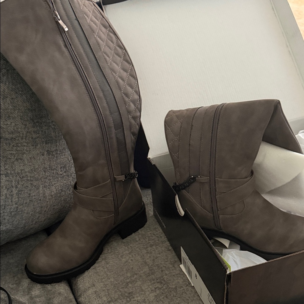 Torrid Gray Quilted Chain Knee-High Boots